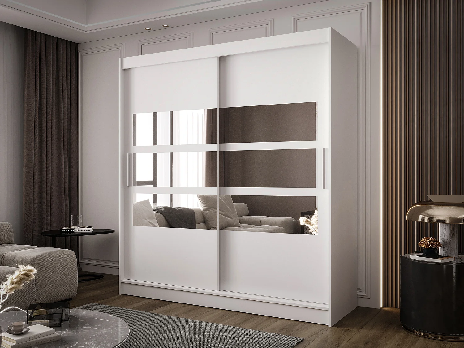 Zweitüriger Schiebeschrank mit Spiegel BALTIMORE B3 Weiß