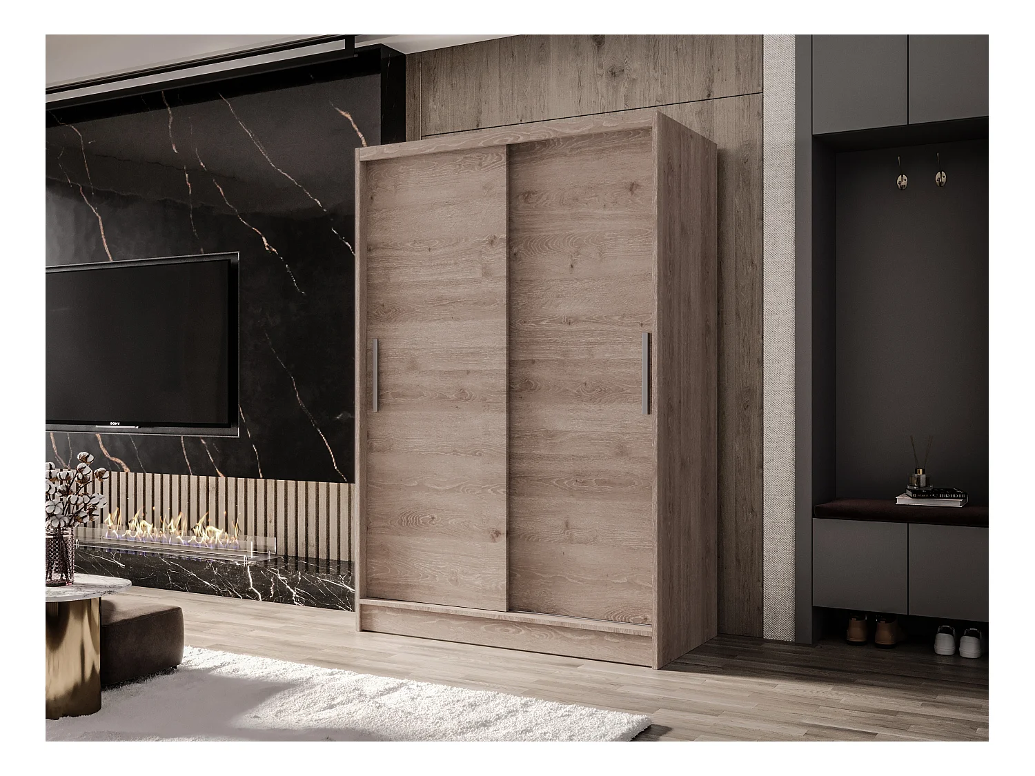 Zweitüriger Schiebeschrank MESA M1 Truffle mit Regalböden und Kleiderstange