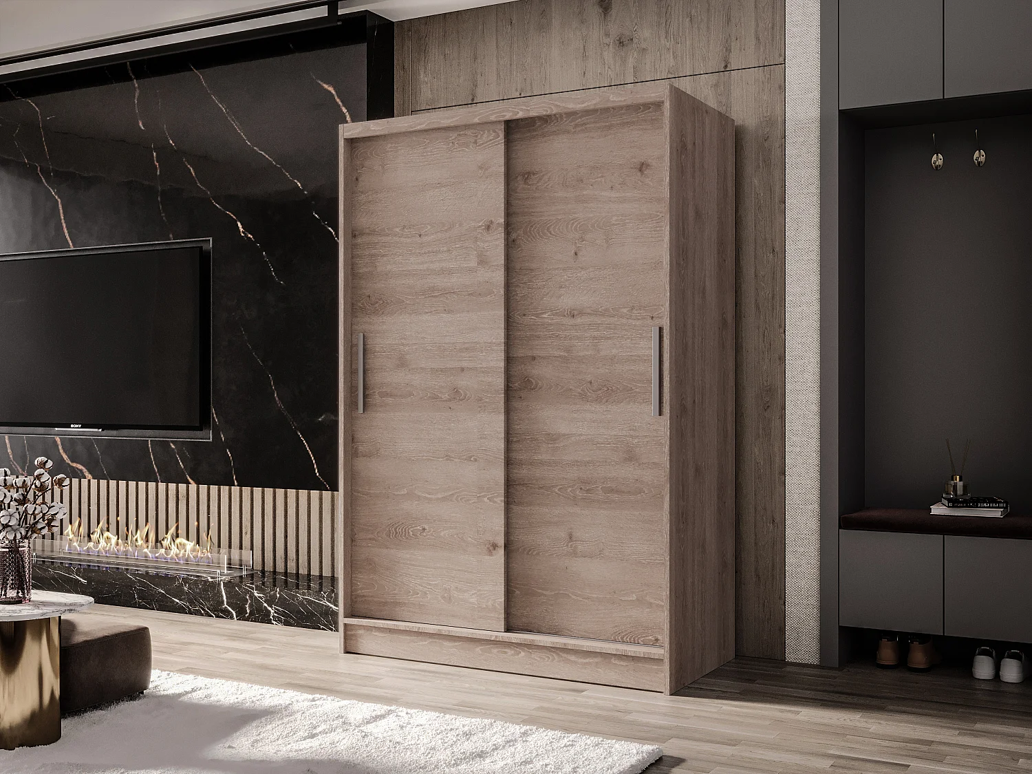 Zweitüriger Schiebeschrank MESA M1 Truffle mit Regalböden und Kleiderstange