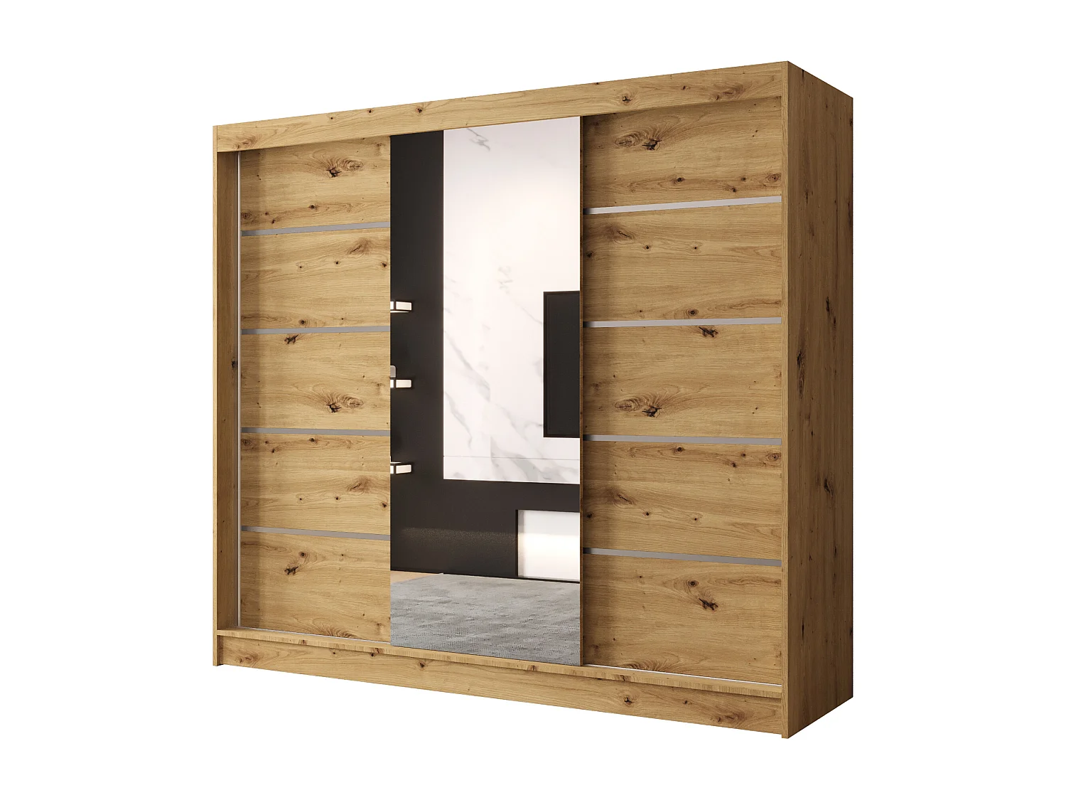 Dreitüriger Schiebeschrank mit Spiegel DALLAS DY6, Regalböden und Kleiderstange (Artisan)