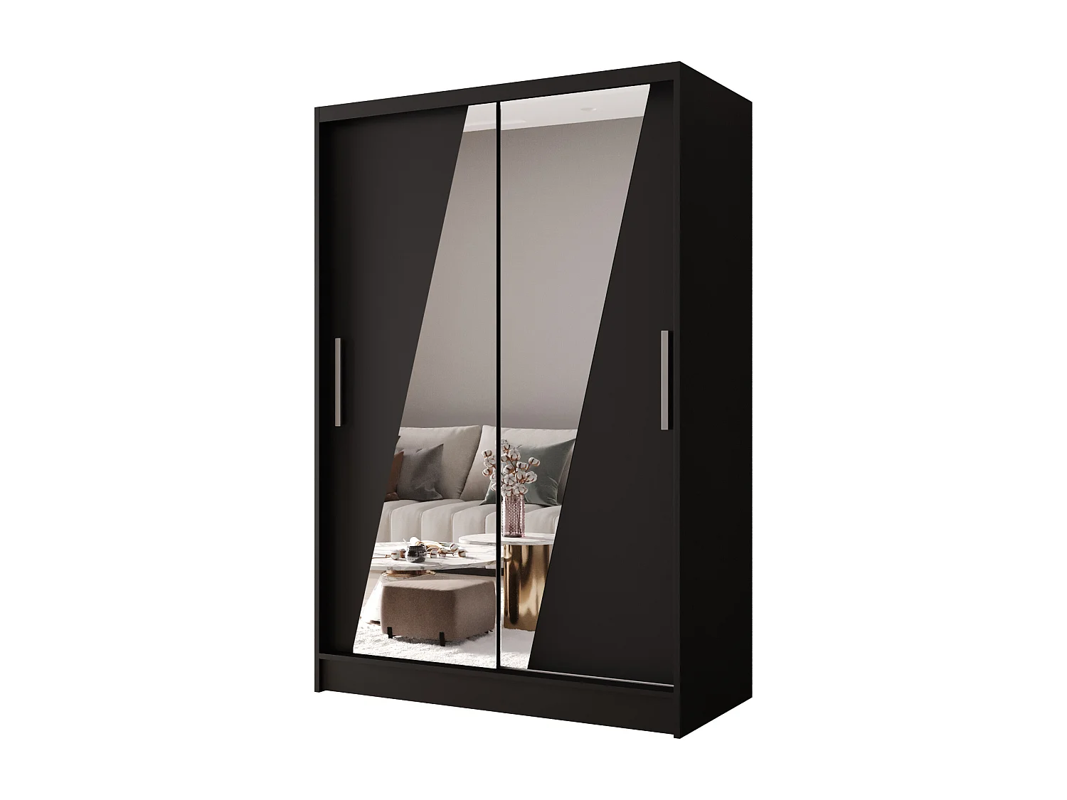 Zweitüriger Schiebeschrank mit Spiegel MESA M8 Schwarz mit Regalböden und Kleiderstange