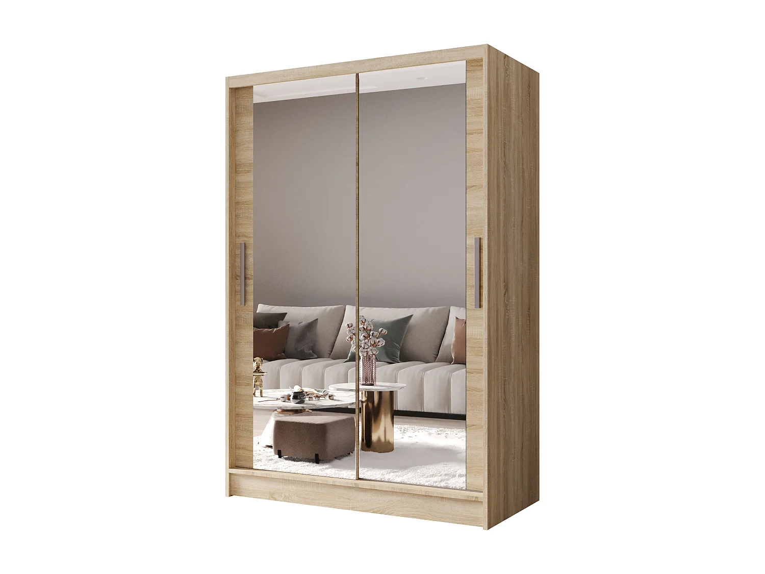 Zweitüriger Schiebeschrank mit Spiegel MESA M7 Sonoma mit Regalböden und Kleiderstange