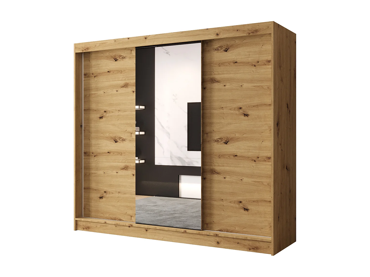 Dreitüriger Schiebeschrank mit Spiegel DALLAS DY1, Regalböden und Kleiderstange (Artisan)