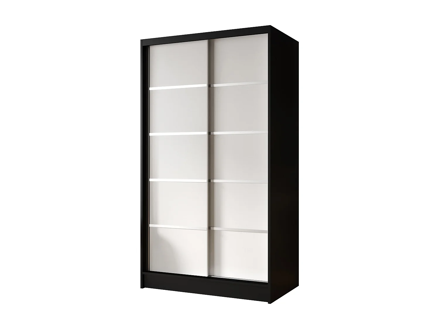 Zweitüriger Schiebeschrank DETROIT D4, Regalböden und Kleiderstange (Schwarz/Weiß)
