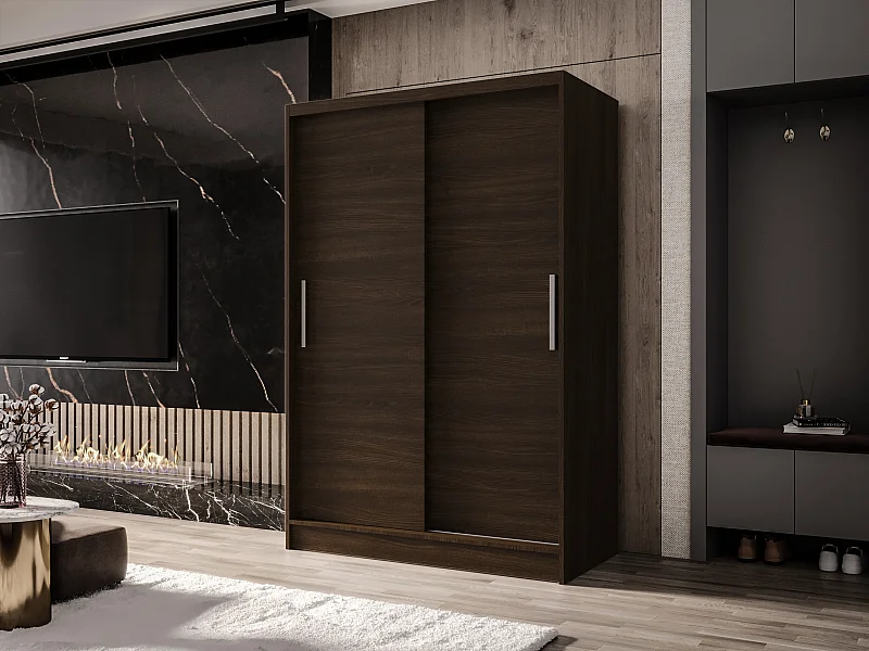 Zweitüriger Schiebeschrank MESA M1 Choco mit Regalböden und Kleiderstange