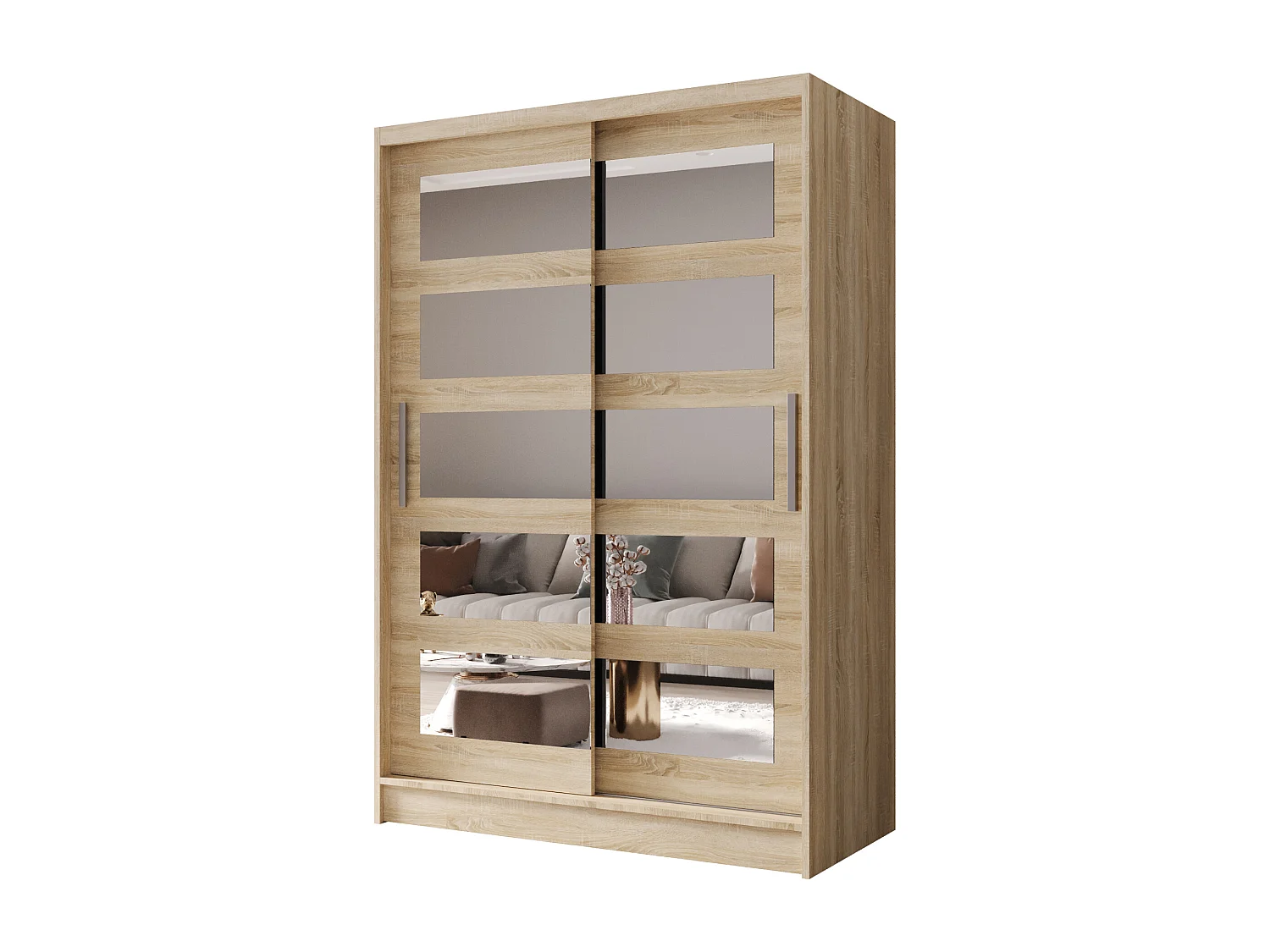 Zweitüriger Schiebeschrank mit Spiegel MESA M4 Sonoma mit Regalböden und Kleiderstange