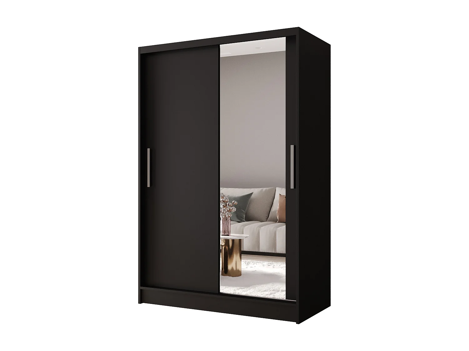 Zweitüriger Schiebeschrank mit Spiegel MESA M6 Schwarz mit Regalböden und Kleiderstange