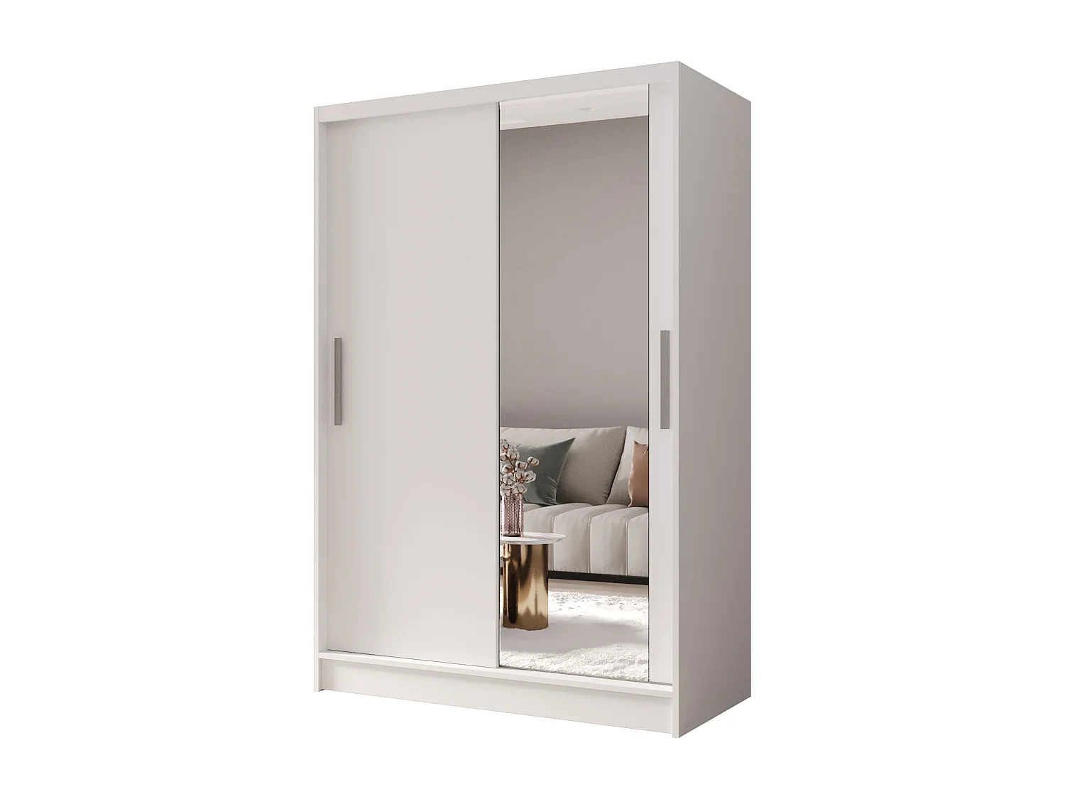 Zweitüriger Schiebeschrank mit Spiegel MESA M6 Weiß mit Regalböden und Kleiderstange