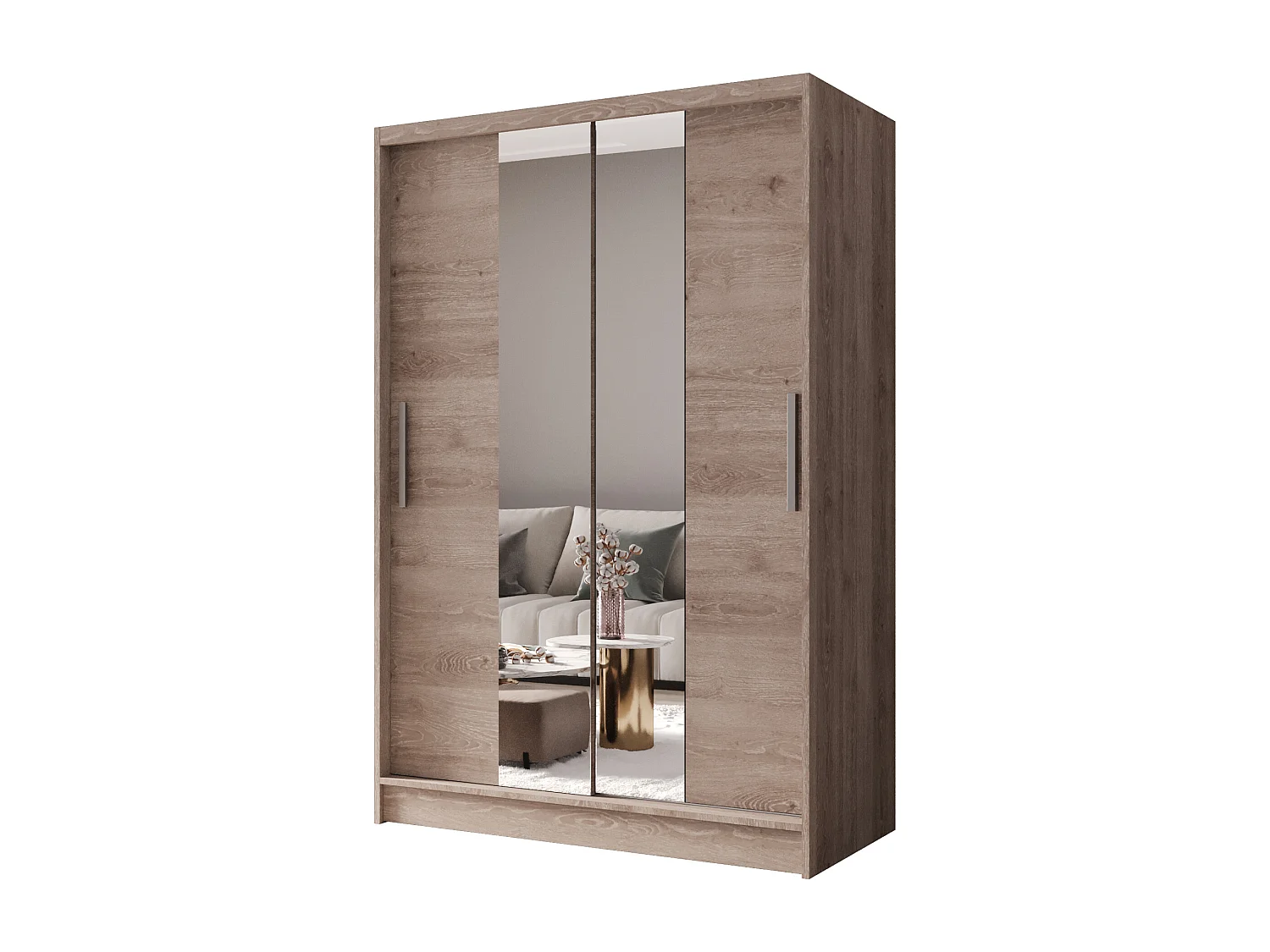 Zweitüriger Schiebeschrank mit Spiegel MESA M2 Truffle mit Regalböden und Kleiderstange