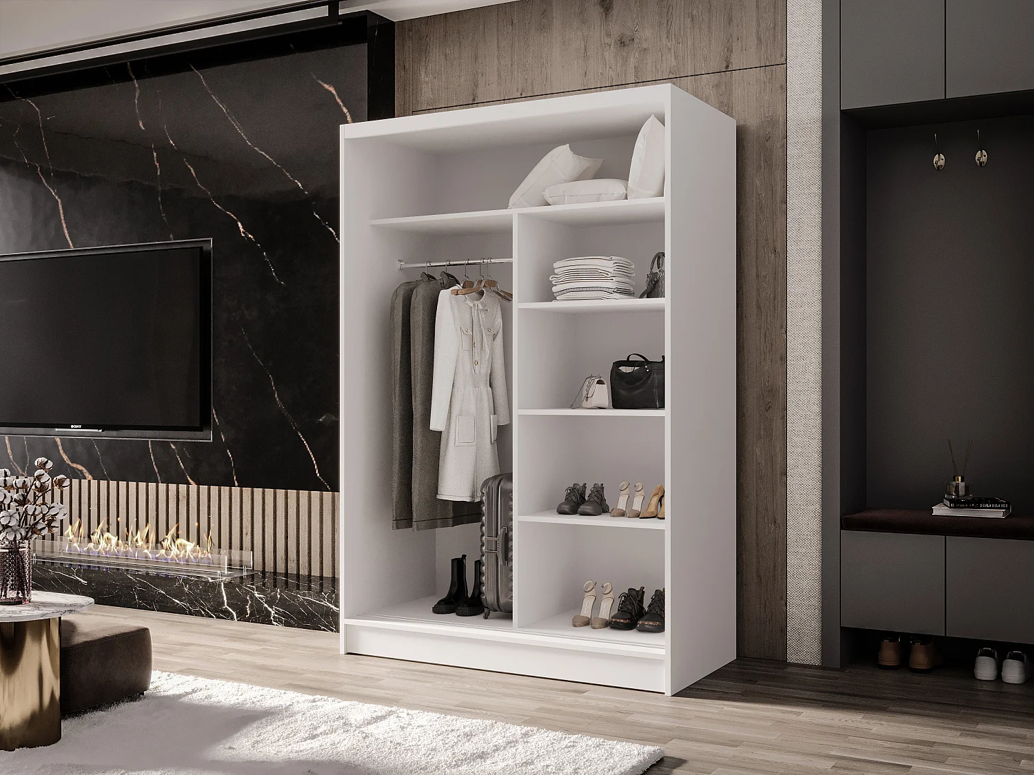 Zweitüriger Schiebeschrank MESA M1 Sonoma mit Regalböden und Kleiderstange