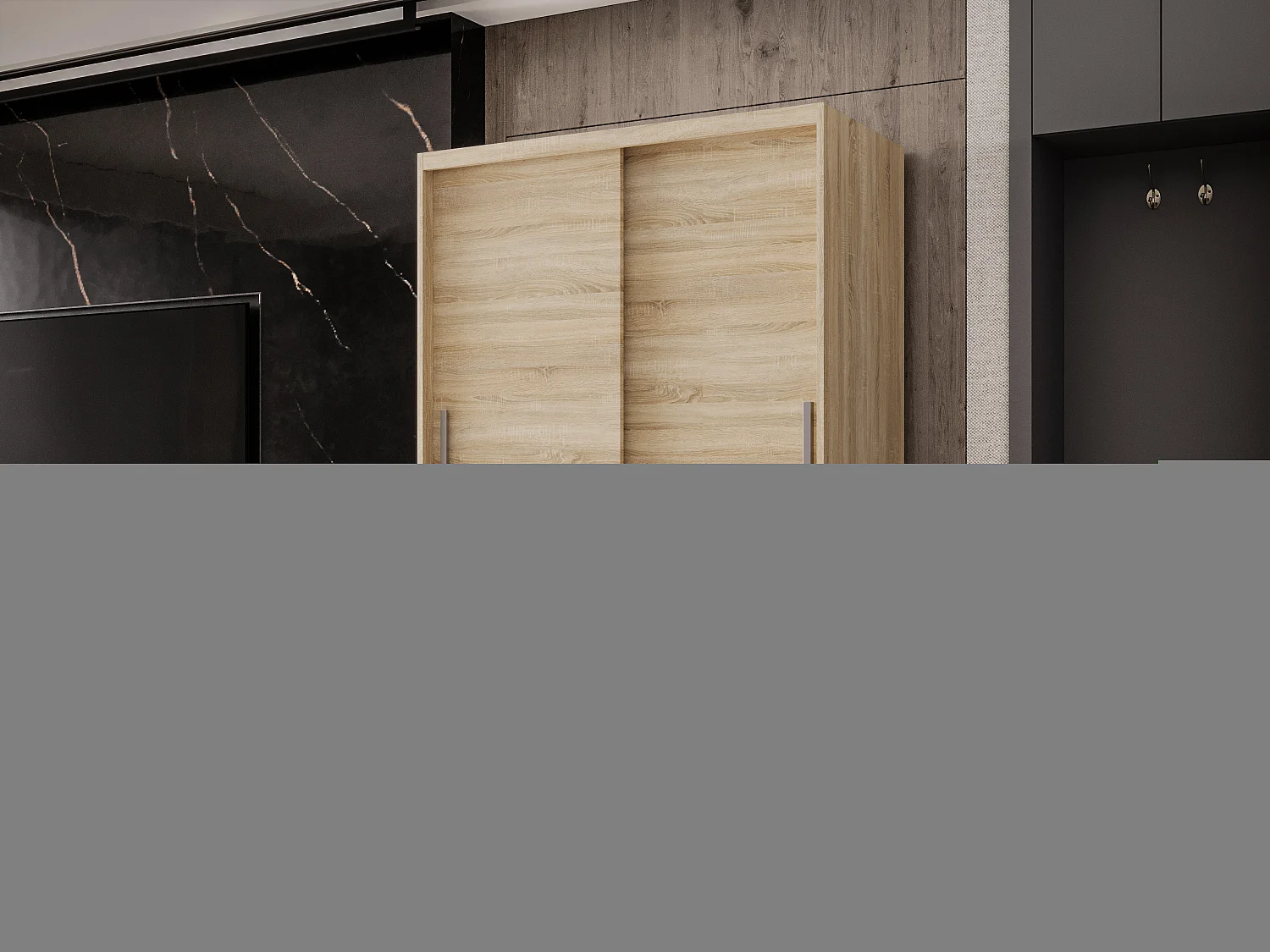 Zweitüriger Schiebeschrank MESA M1 Sonoma mit Regalböden und Kleiderstange