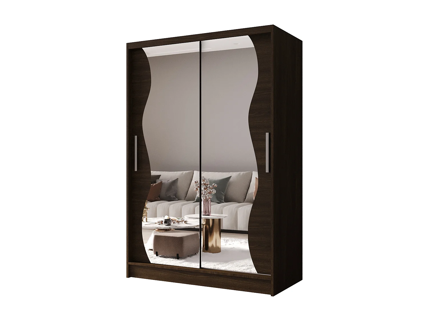 Zweitüriger Schiebeschrank mit Spiegel MESA MS Choco mit Regalböden und Kleiderstange