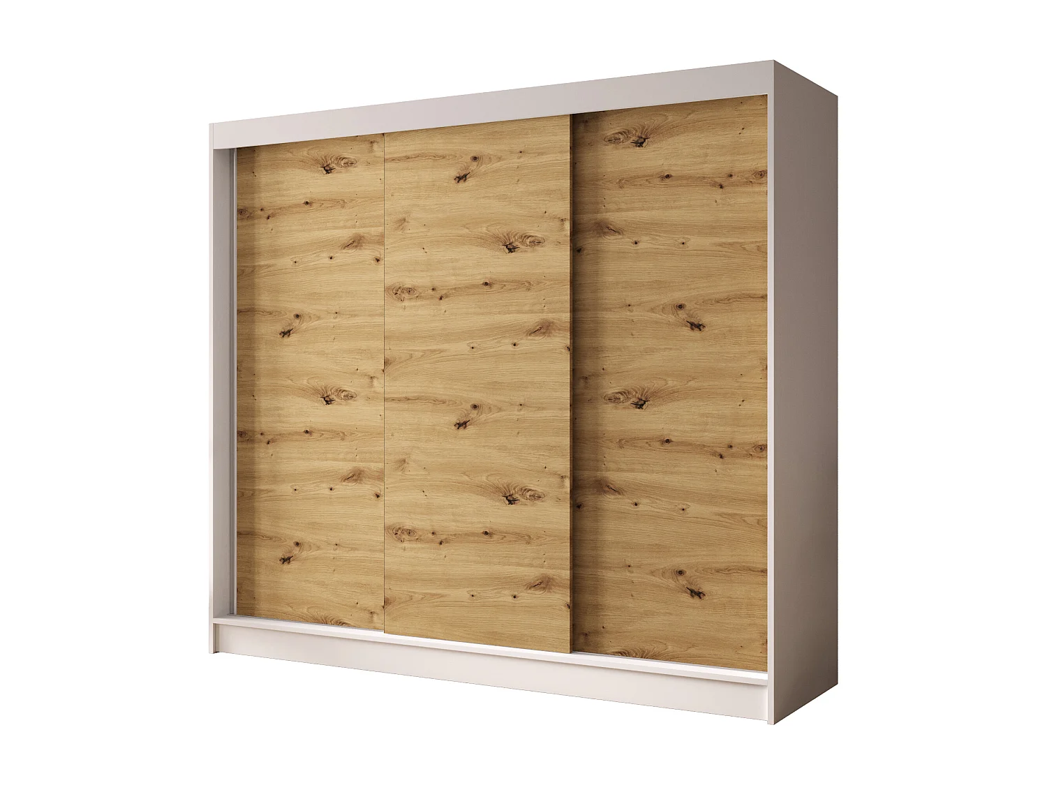 Dreitüriger Schiebeschrank DALLAS DY2, Regalböden und Kleiderstange (Weiß/Artisan)