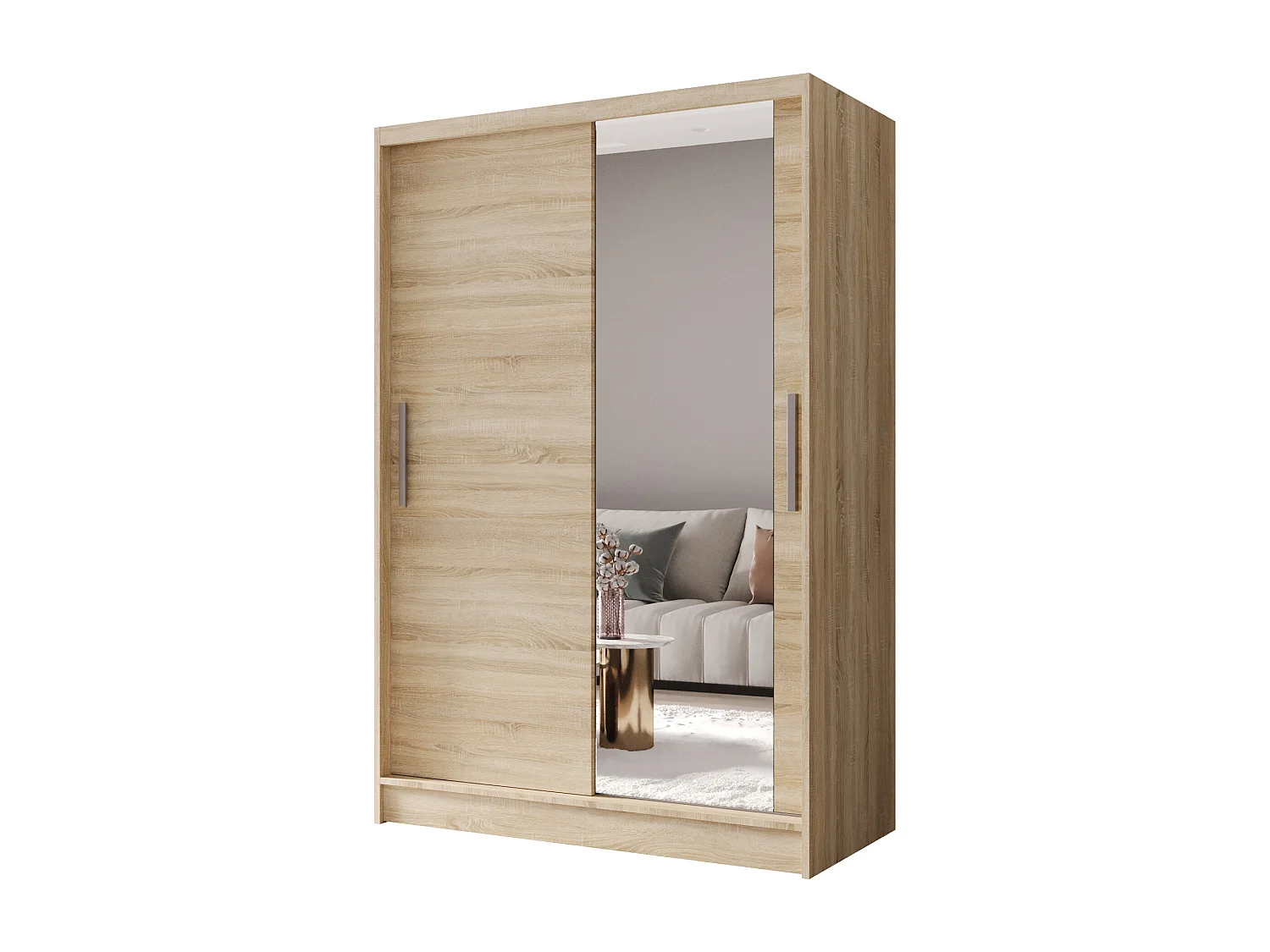 Zweitüriger Schiebeschrank mit Spiegel MESA M6 Sonoma mit Regalböden und Kleiderstange