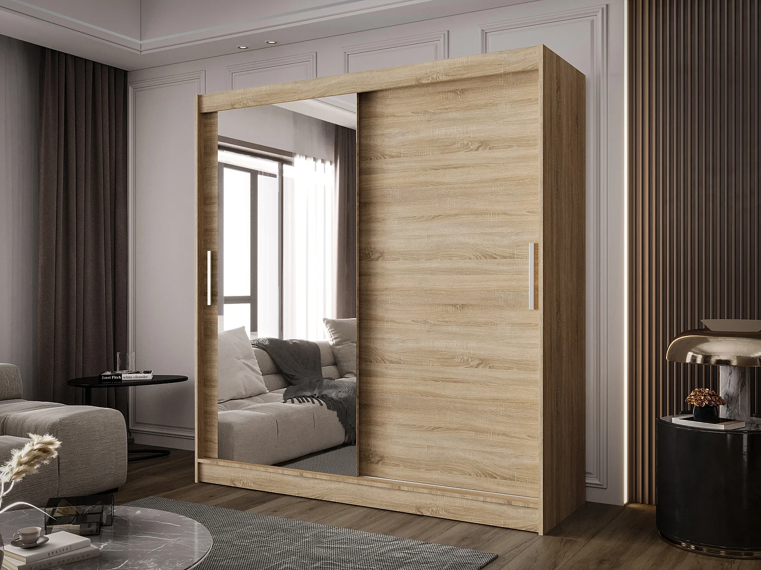 Zweitüriger Schiebeschrank mit Spiegel BALTIMORE B6 Sonoma