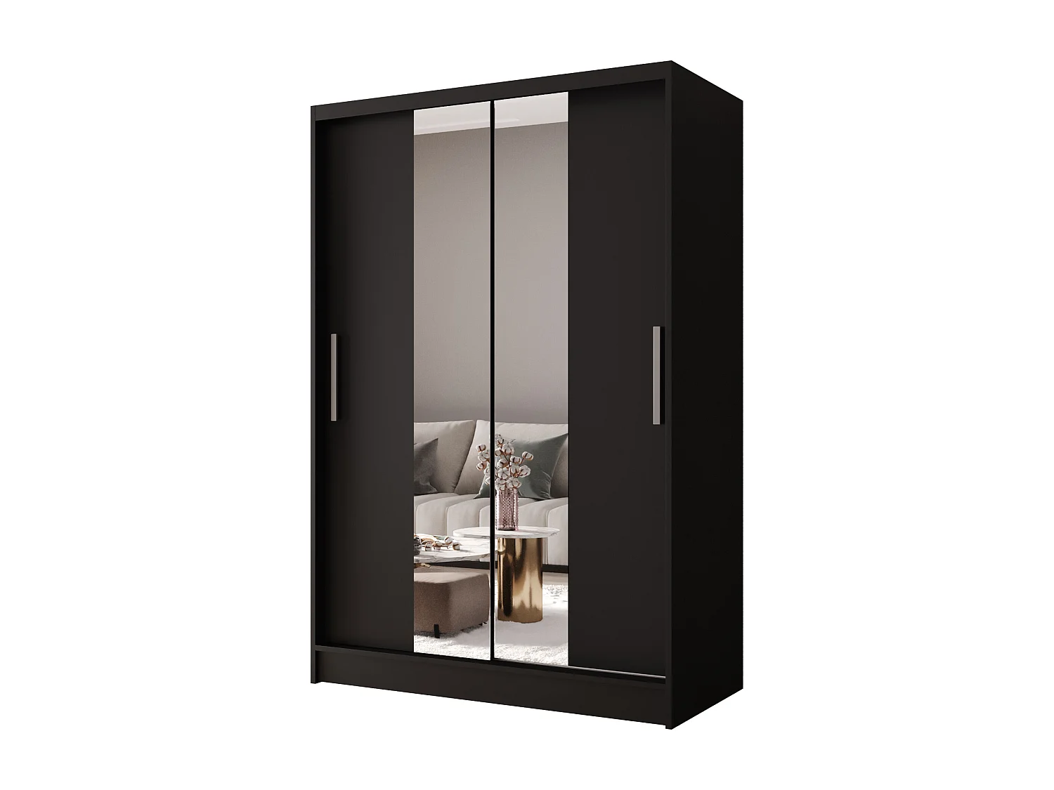 Zweitüriger Schiebeschrank mit Spiegel MESA M2 Schwarz mit Regalböden und Kleiderstange