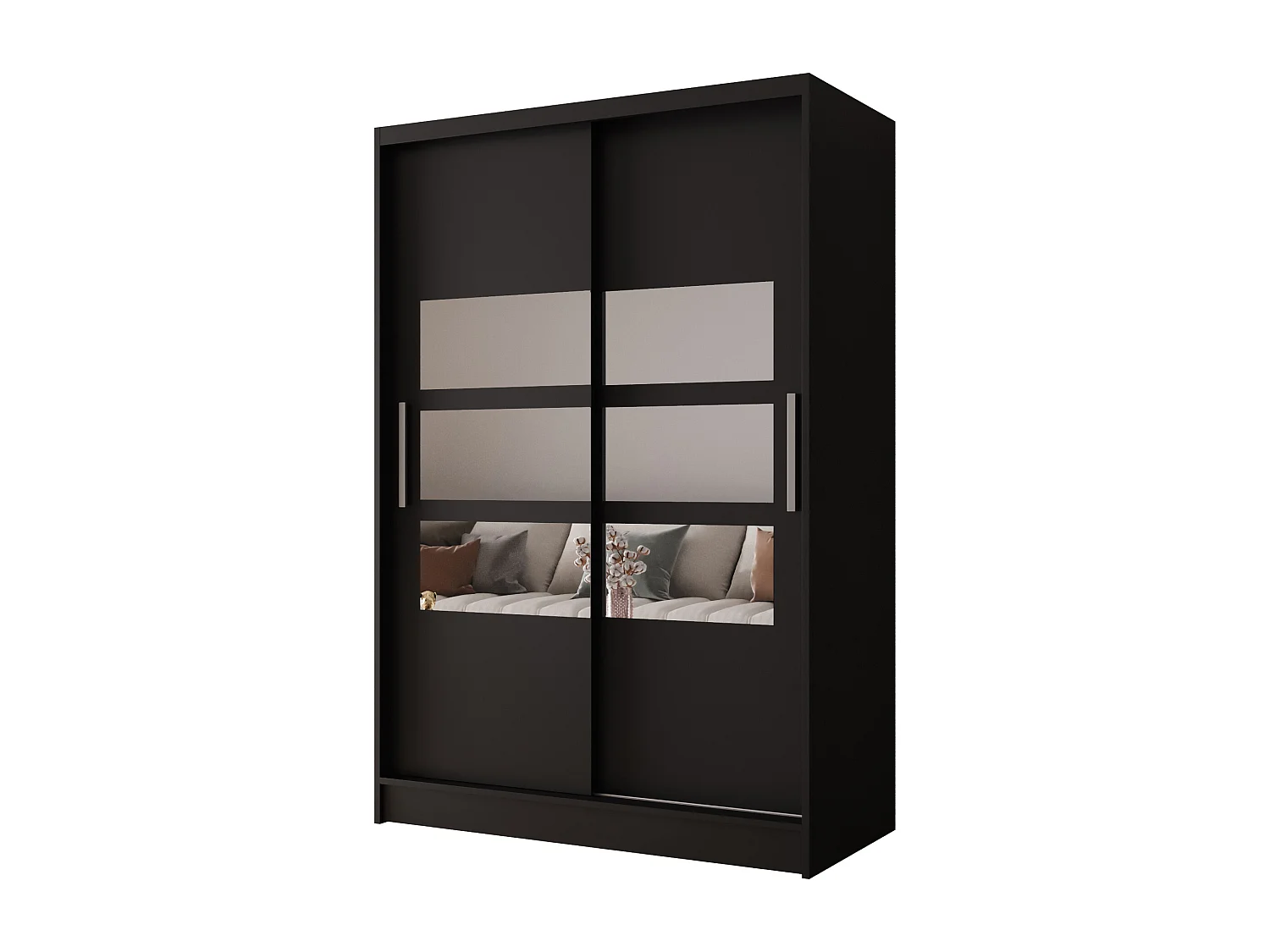 Zweitüriger Schiebeschrank mit Spiegel MESA M5 Schwarz mit Regalböden und Kleiderstange