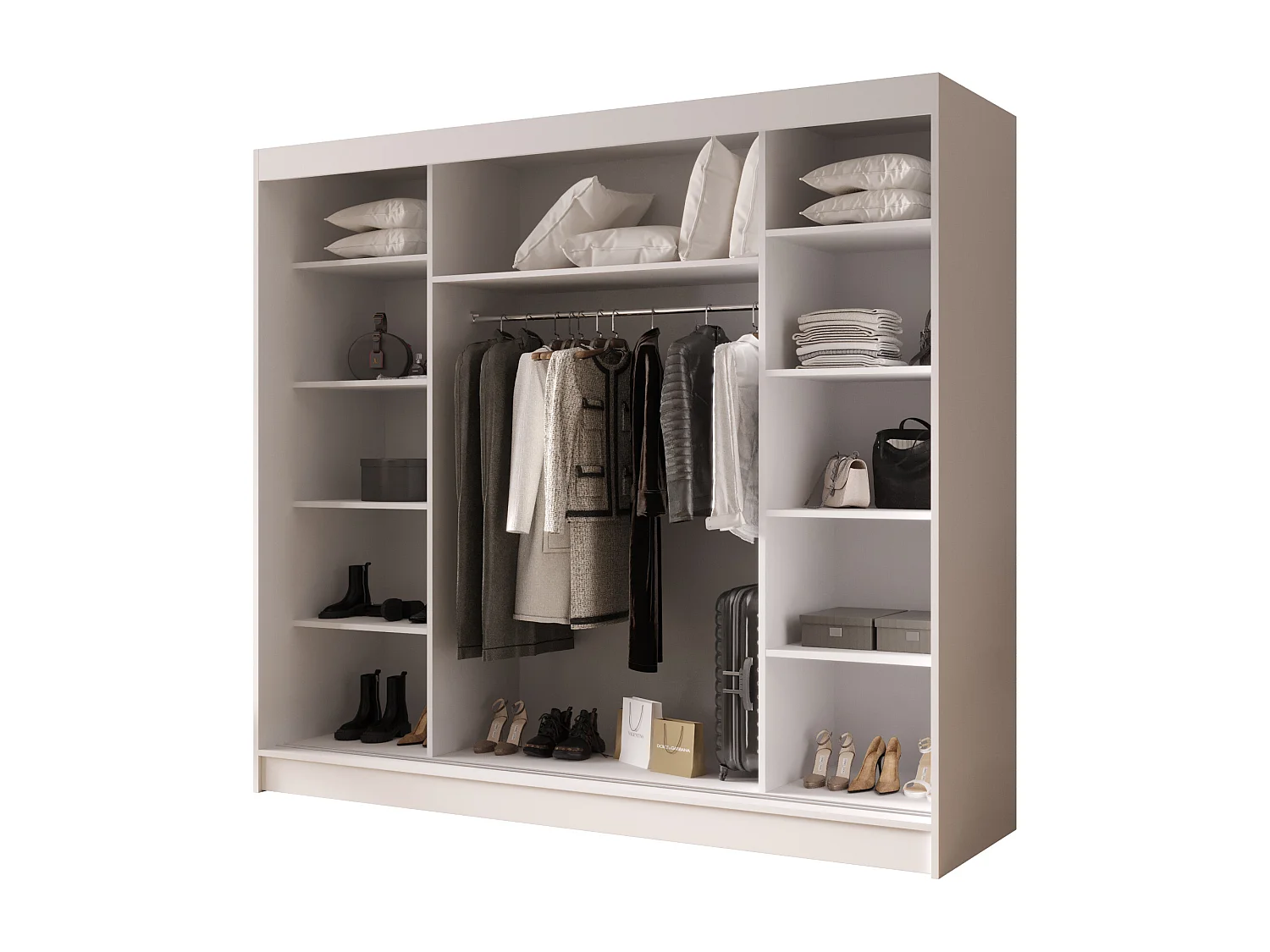 Dreitüriger Schiebeschrank mit Spiegel DALLAS DY1, Regalböden und Kleiderstange (Artisan/Schwarz)