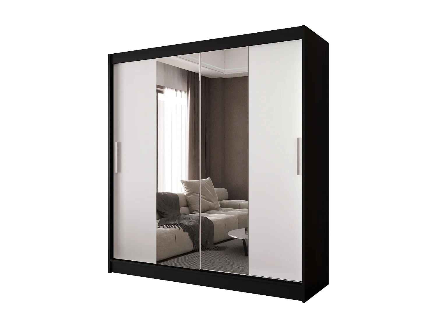 Zweitüriger Schiebeschrank mit Spiegel BALTIMORE B2 Schwarz/Weiß