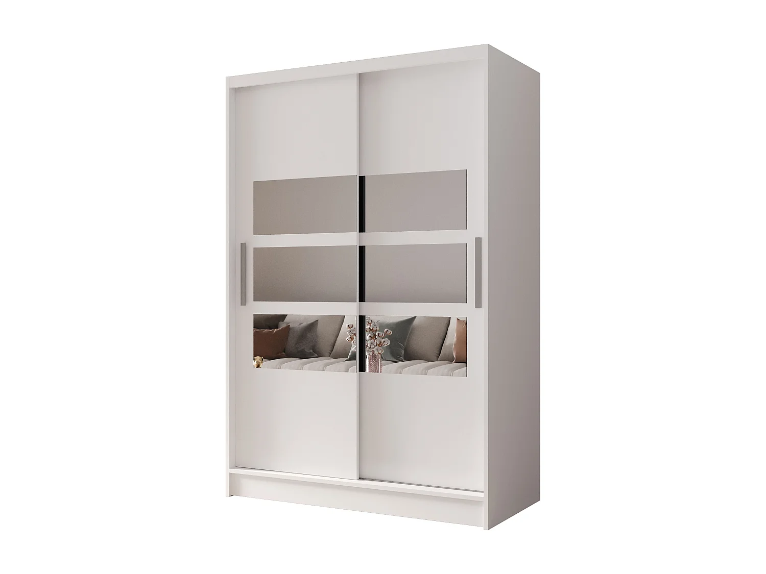 Zweitüriger Schiebeschrank mit Spiegel MESA M5 Weiß mit Regalböden und Kleiderstange