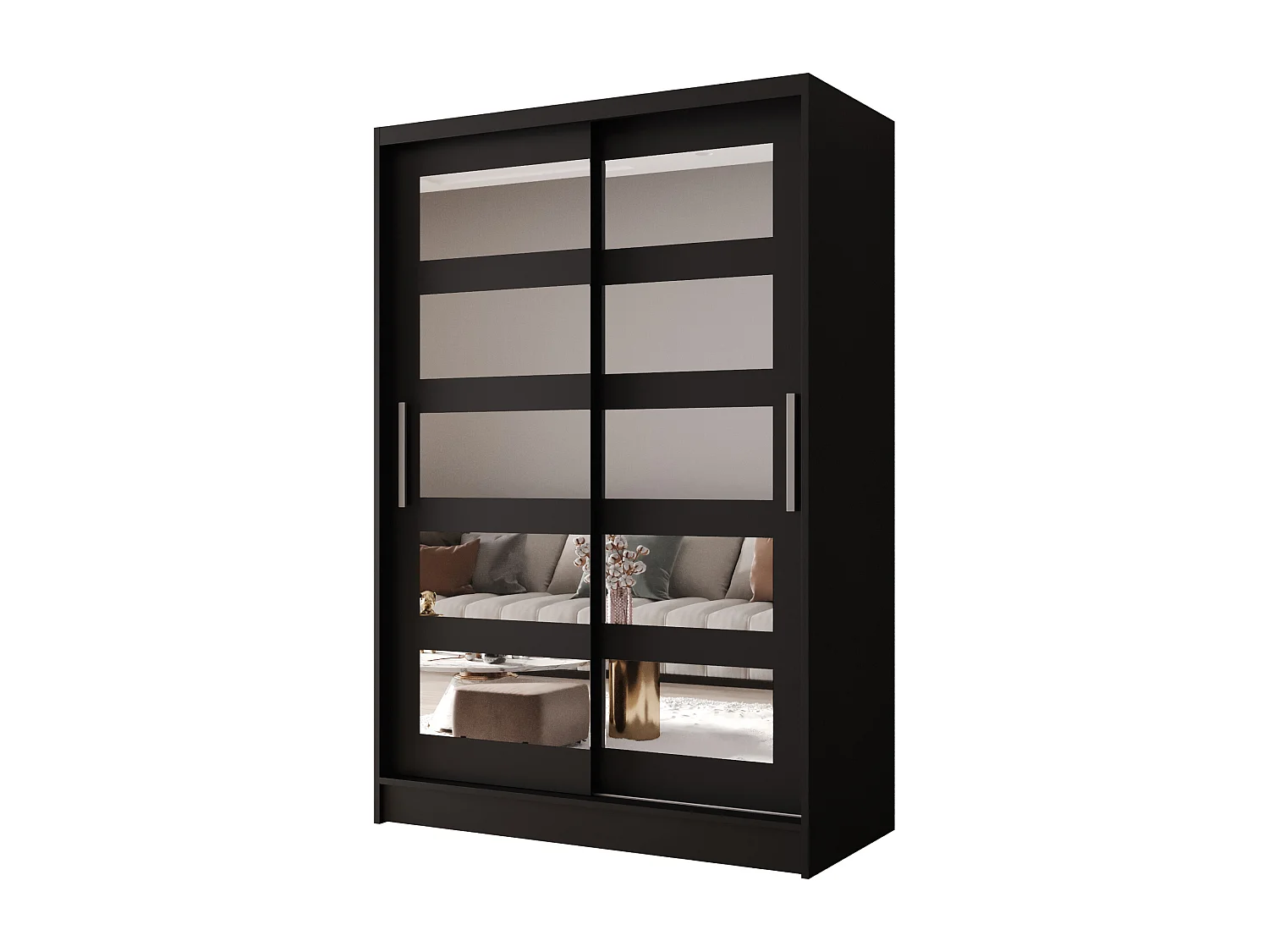 Zweitüriger Schiebeschrank mit Spiegel MESA M4 Schwarz mit Regalböden und Kleiderstange