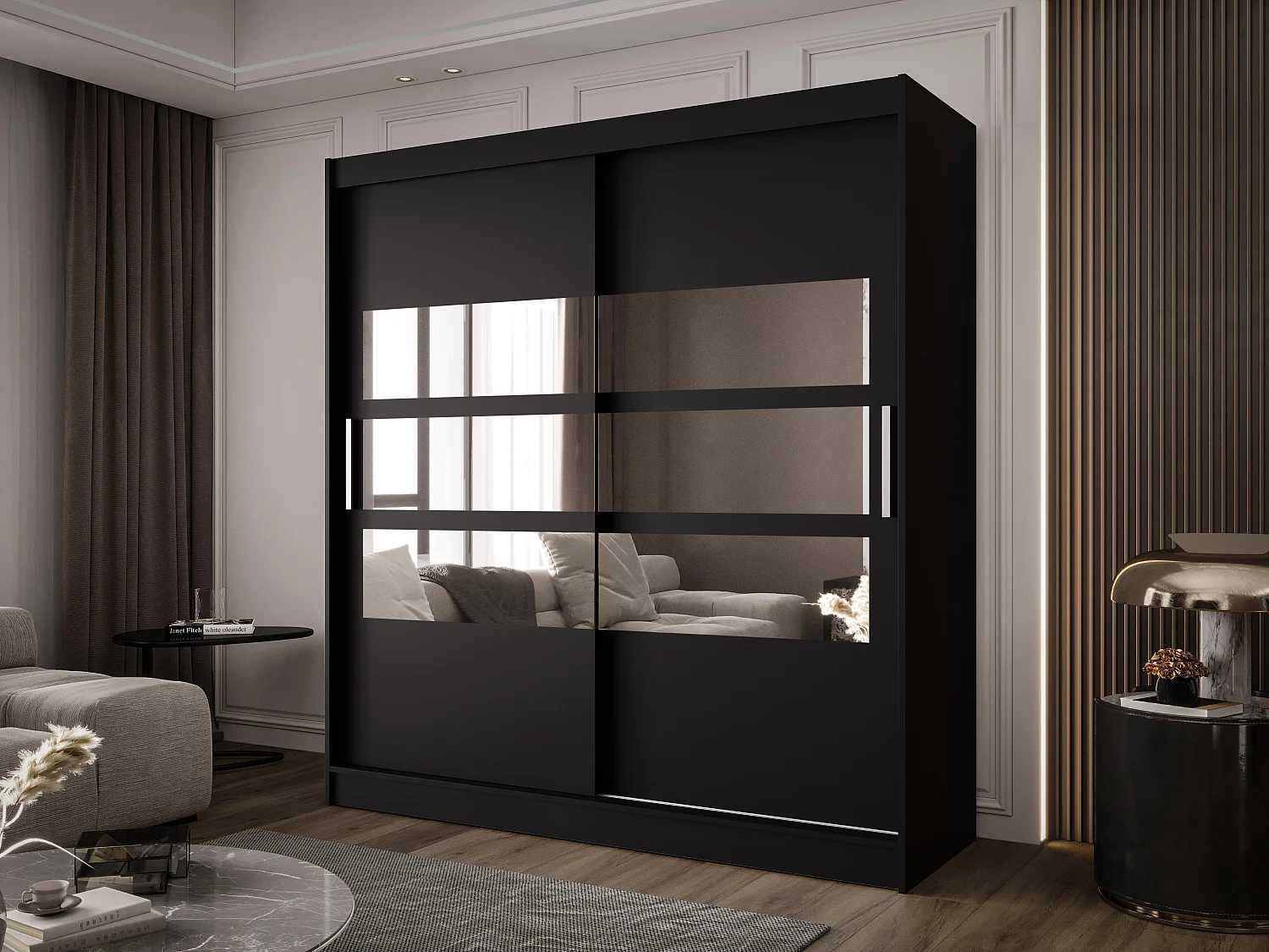 Zweitüriger Schiebeschrank mit Spiegel BALTIMORE B3 Schwarz