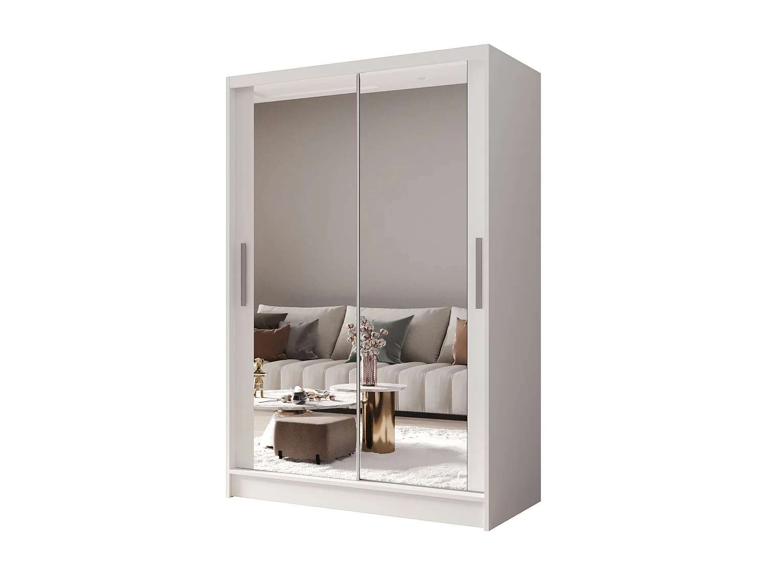 Zweitüriger Schiebeschrank mit Spiegel MESA M7 Weiß mit Regalböden und Kleiderstange