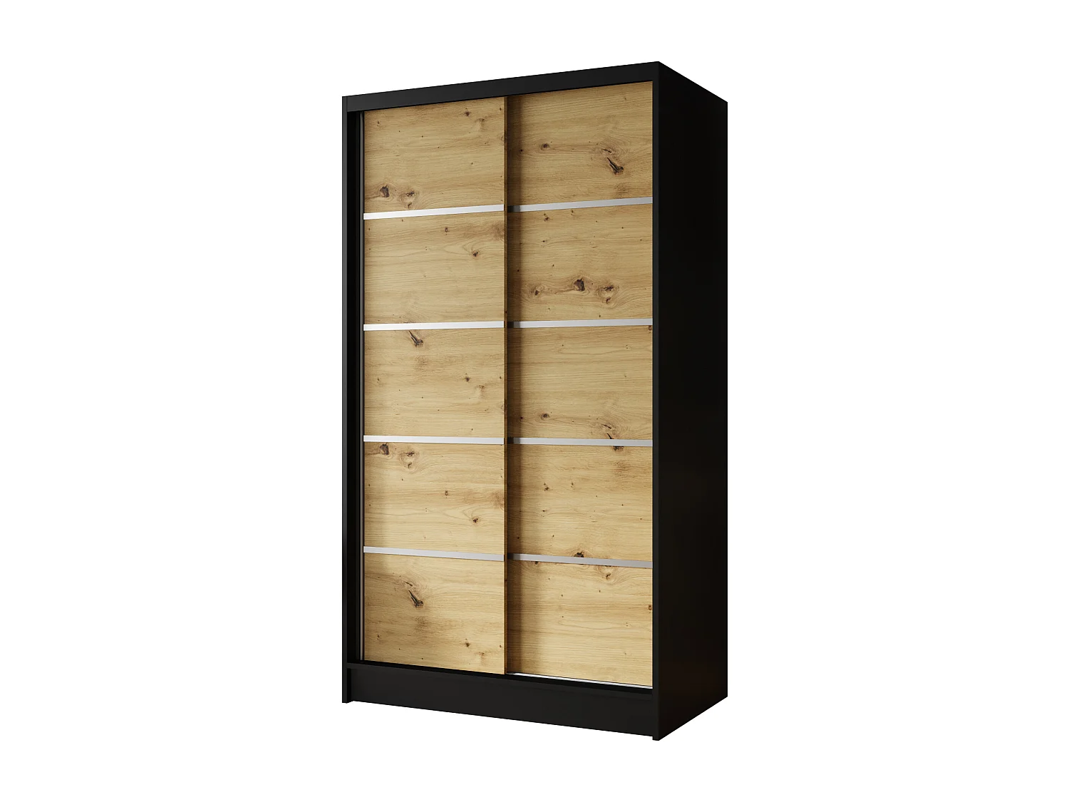 Zweitüriger Schiebeschrank DETROIT D4, Regalböden und Kleiderstange (Schwarz/Artisan)