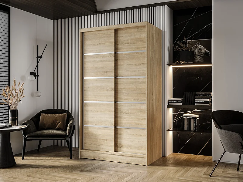 Zweitüriger Schiebeschrank DETROIT D4, Regalböden und Kleiderstange (Sonoma)