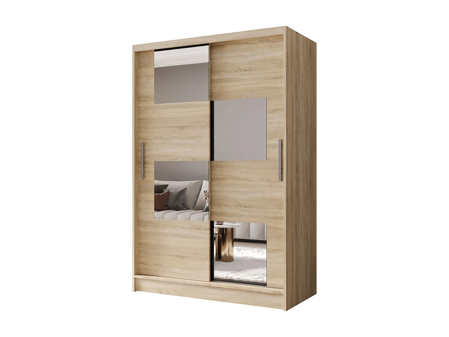 Zweitüriger Schiebeschrank mit Spiegel MESA M3 Sonoma mit Regalböden und Kleiderstange