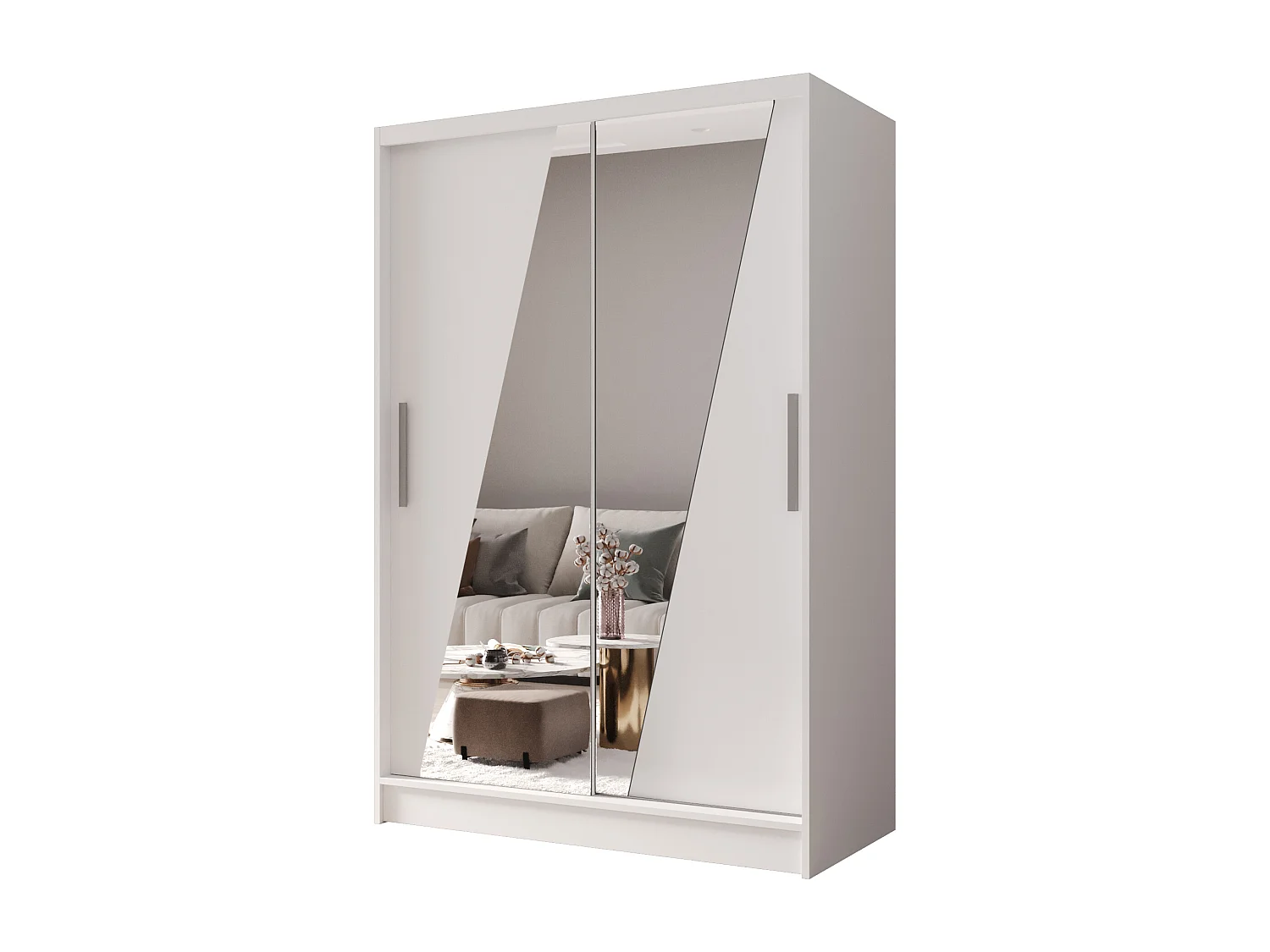 Zweitüriger Schiebeschrank mit Spiegel MESA M8 Weiß mit Regalböden und Kleiderstange