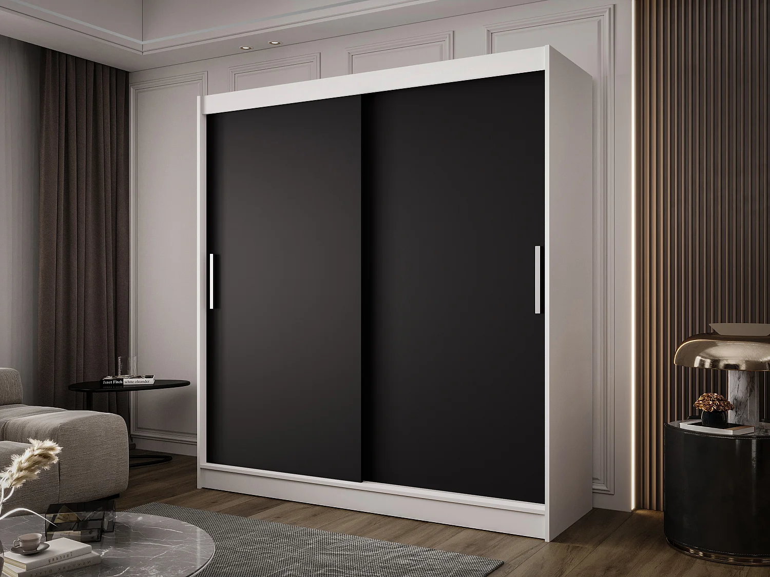 Zweitüriger Schiebeschrank BALTIMORE B1 Weiß/Schwarz