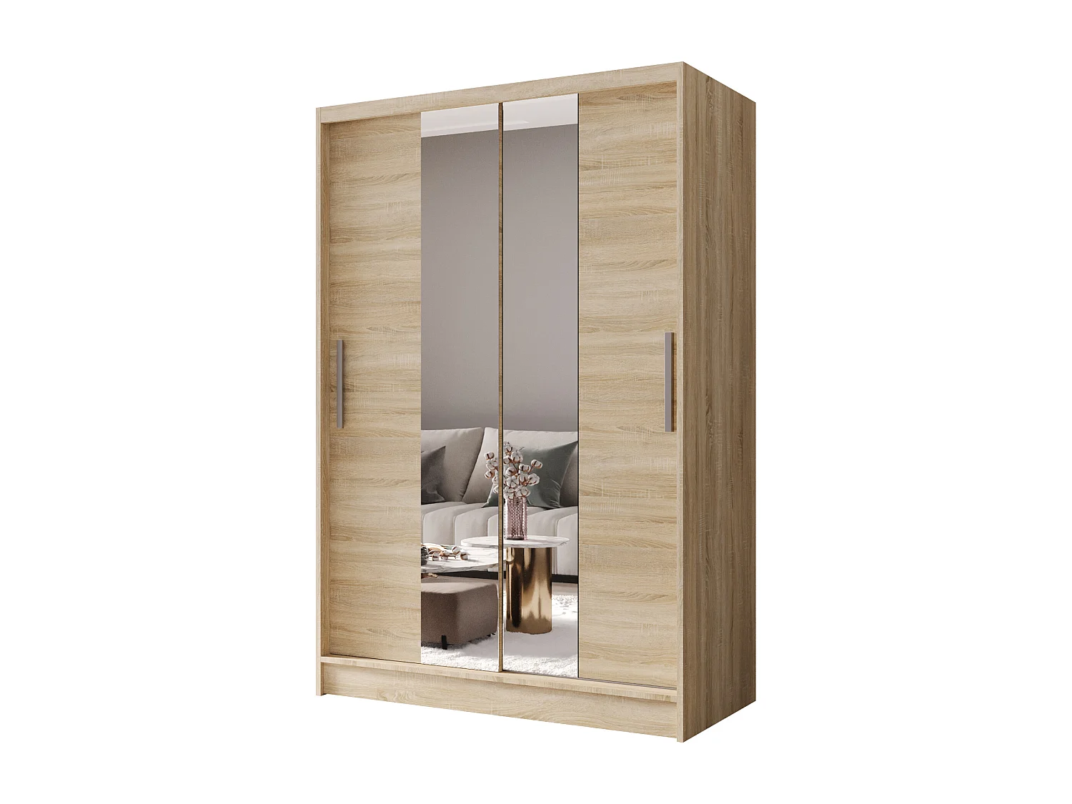 Zweitüriger Schiebeschrank mit Spiegel MESA M2 Sonoma mit Regalböden und Kleiderstange