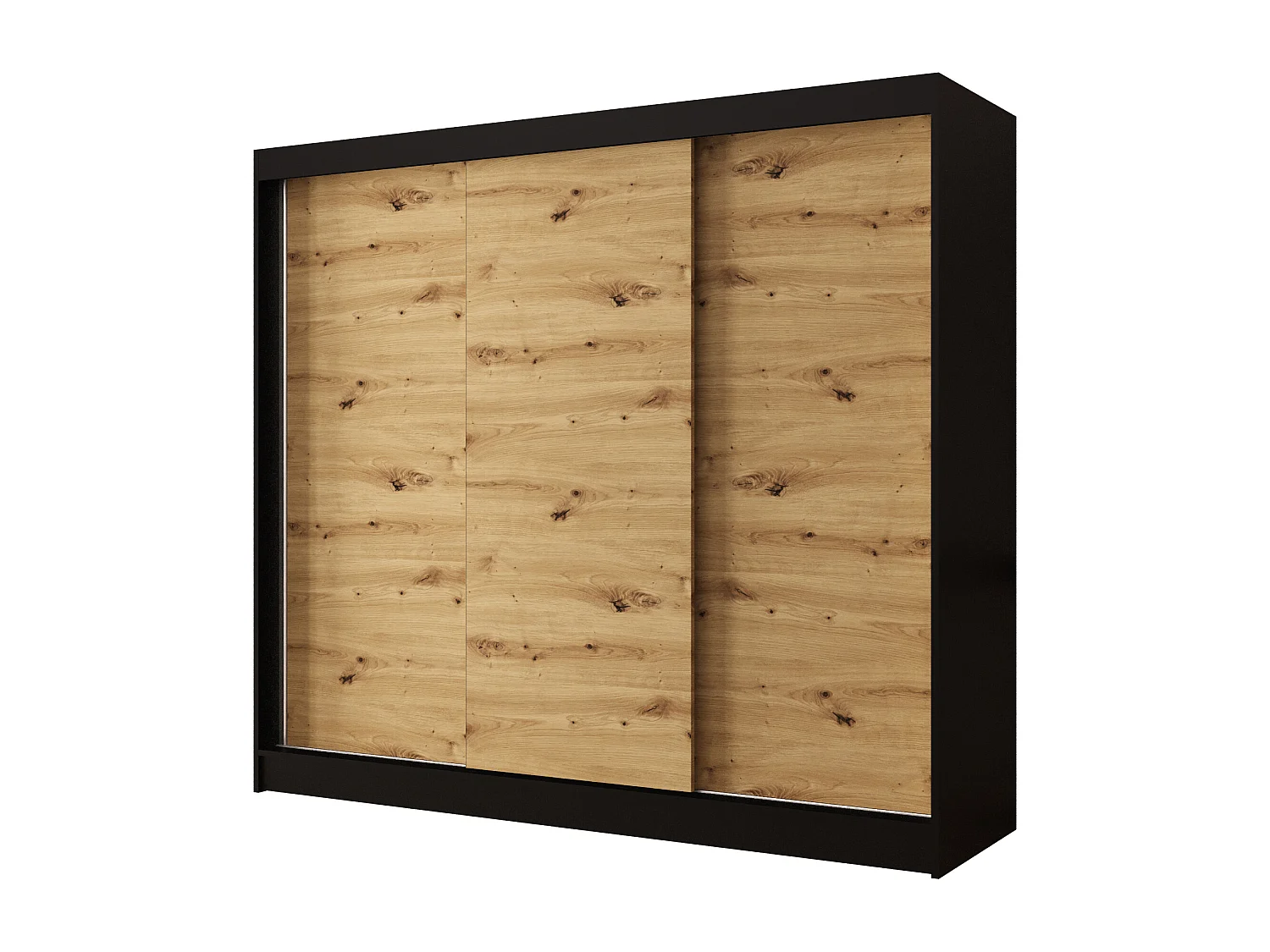 Dreitüriger Schiebeschrank DALLAS DY2, Regalböden und Kleiderstange (Schwarz/Artisan)