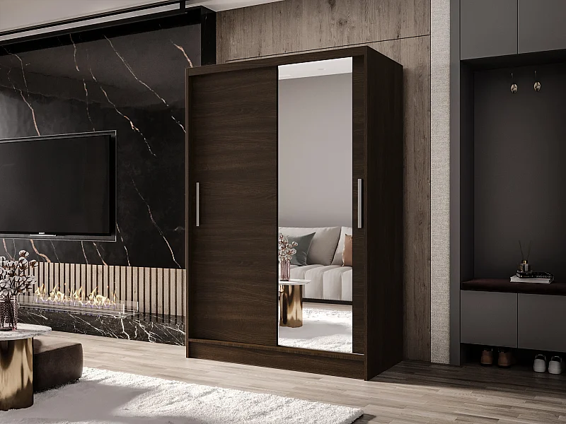 Zweitüriger Schiebeschrank mit Spiegel MESA M6 Choco mit Regalböden und Kleiderstange