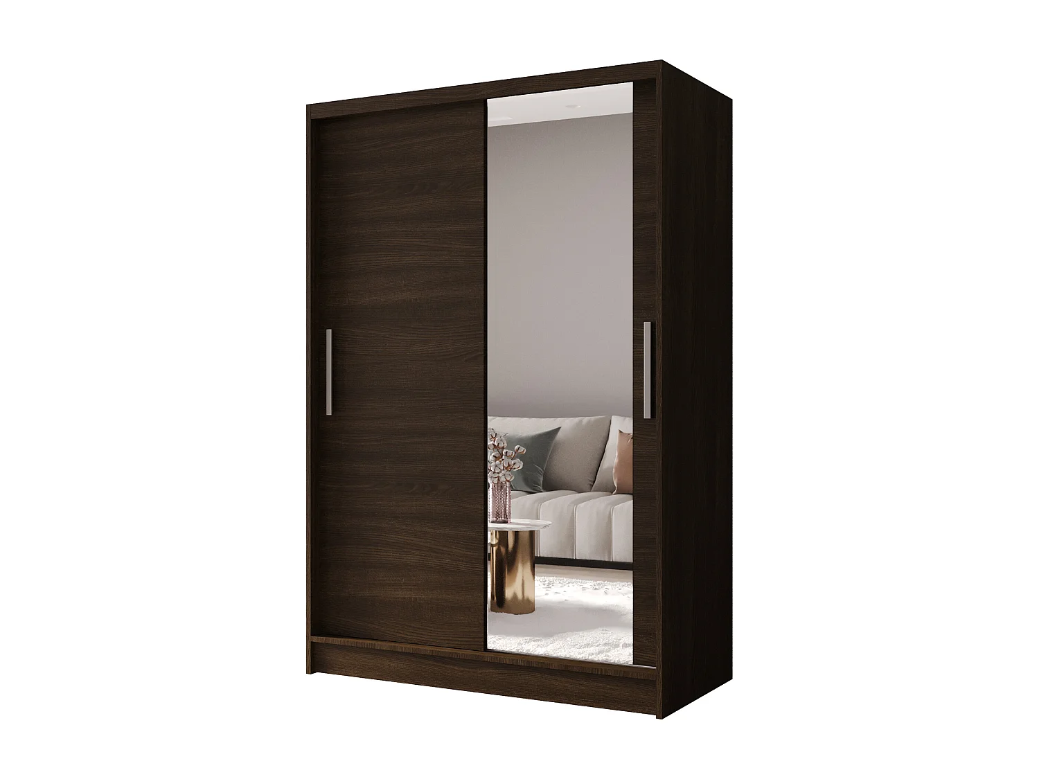 Zweitüriger Schiebeschrank mit Spiegel MESA M6 Choco mit Regalböden und Kleiderstange