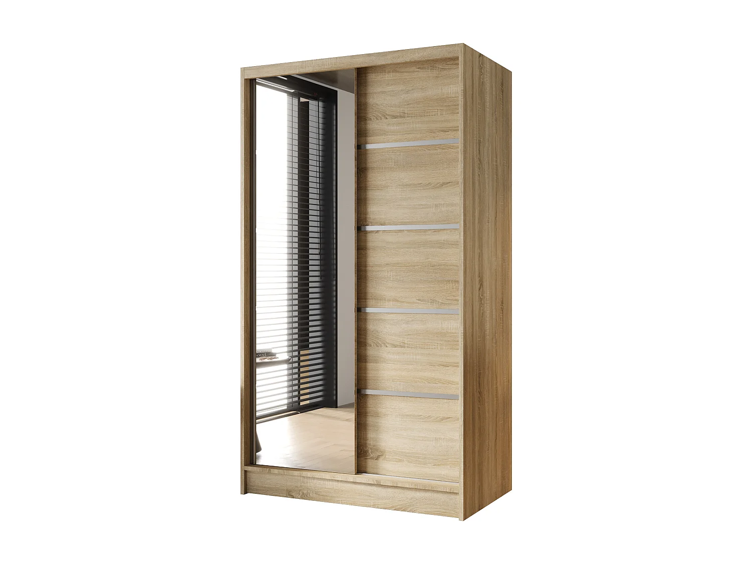 Zweitüriger Schiebeschrank mit Spiegel DETROIT D3, Regalböden und Kleiderstange (Sonoma)