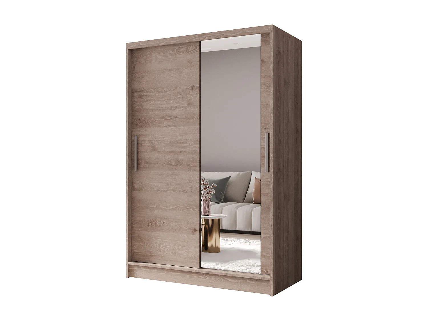 Zweitüriger Schiebeschrank mit Spiegel MESA M6 Truffle mit Regalböden und Kleiderstange