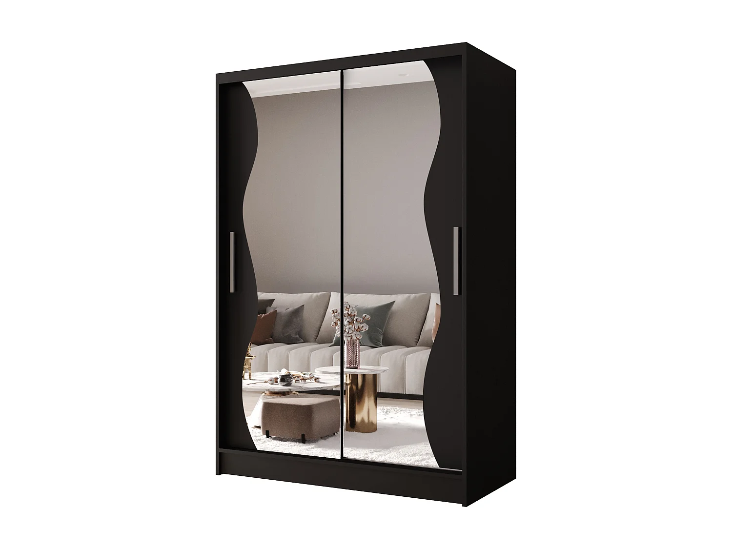 Zweitüriger Schiebeschrank mit Spiegel MESA MS Schwarz mit Regalböden und Kleiderstange