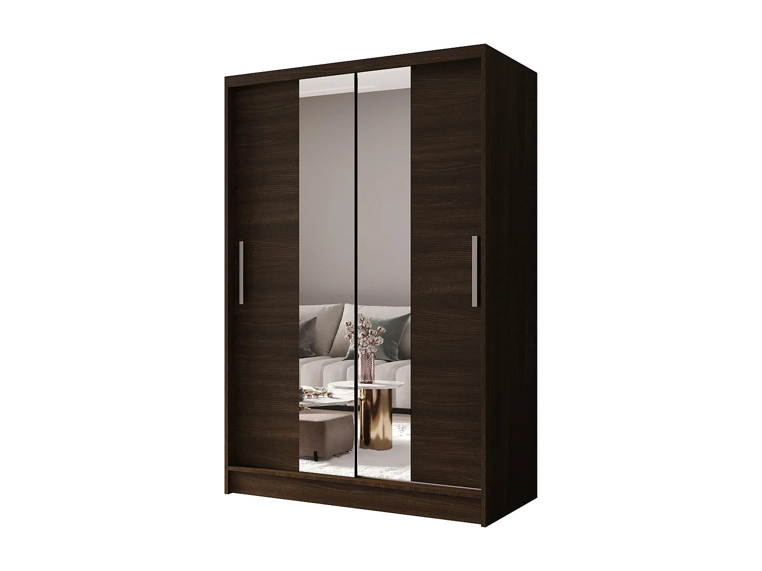 Zweitüriger Schiebeschrank mit Spiegel MESA M2 Choco mit Regalböden und Kleiderstange