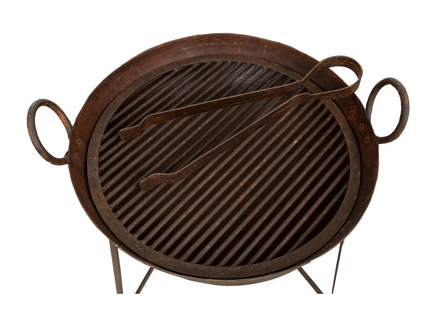 BISCOTTINI Brasero - Fer Forgé Finition Antique - Foyer en Métal - Coupe à Feu - Brasero d'Extérieur - Décoratif - Jardin - Coupe en Fer Vintage - 59x54x80cm