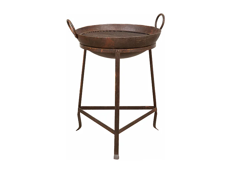 BISCOTTINI Brasero - Fer Forgé Finition Antique - Foyer en Métal - Coupe à Feu - Brasero d'Extérieur - Décoratif - Jardin - Coupe en Fer Vintage - 59x54x80cm