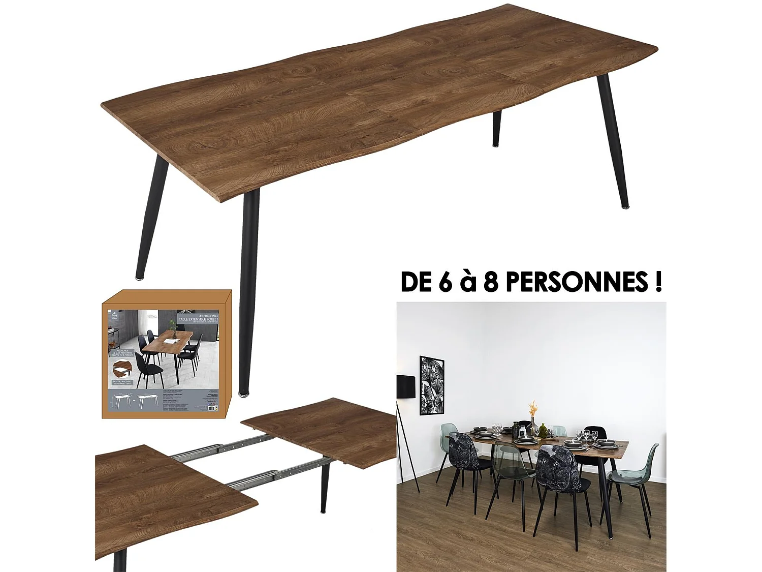 Table Extensible 6 A 8 Personnes Forest First Marron, Noir