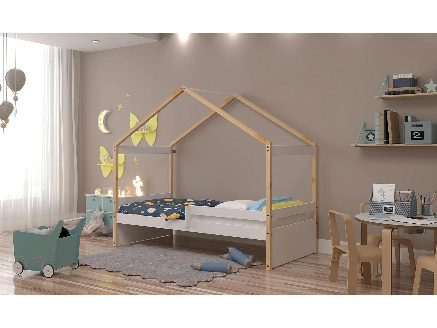 Cama Nido Estilo Casita - Infantil - Para Colchón de 90 - 150x195x97 - Buyqualia