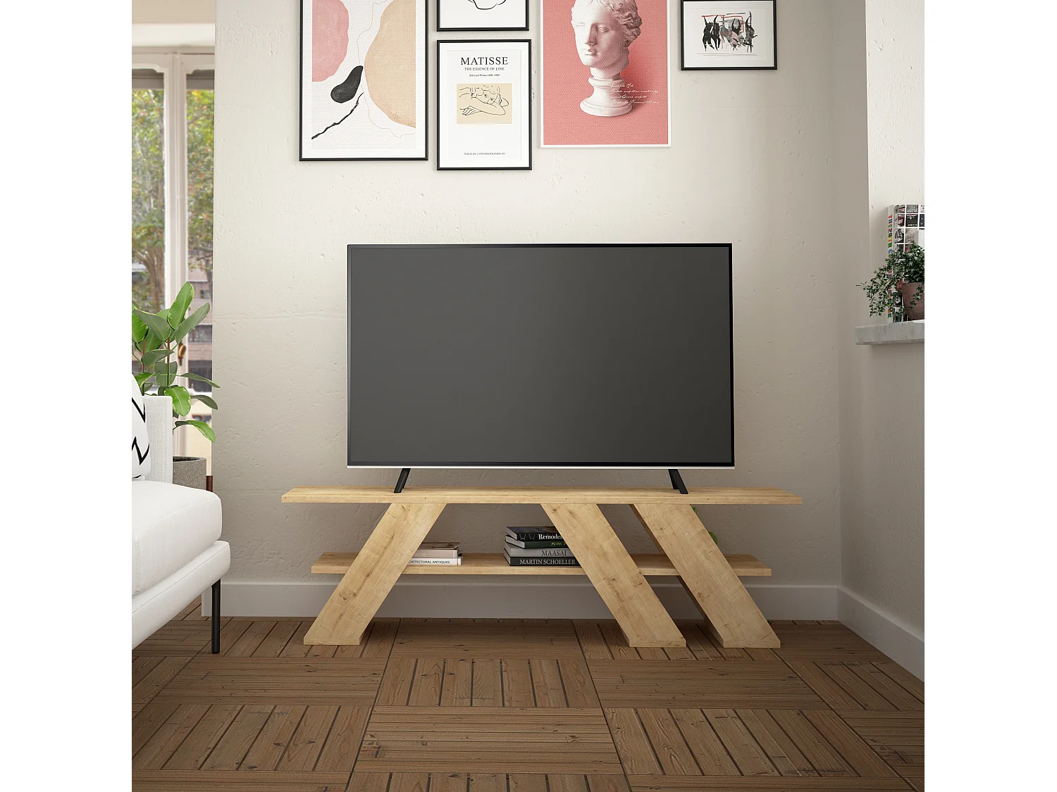 Mesa TV Mueble para salón Comedor (Alto 40 / Ancho 140 / Fondo 34) en Color (Roble)