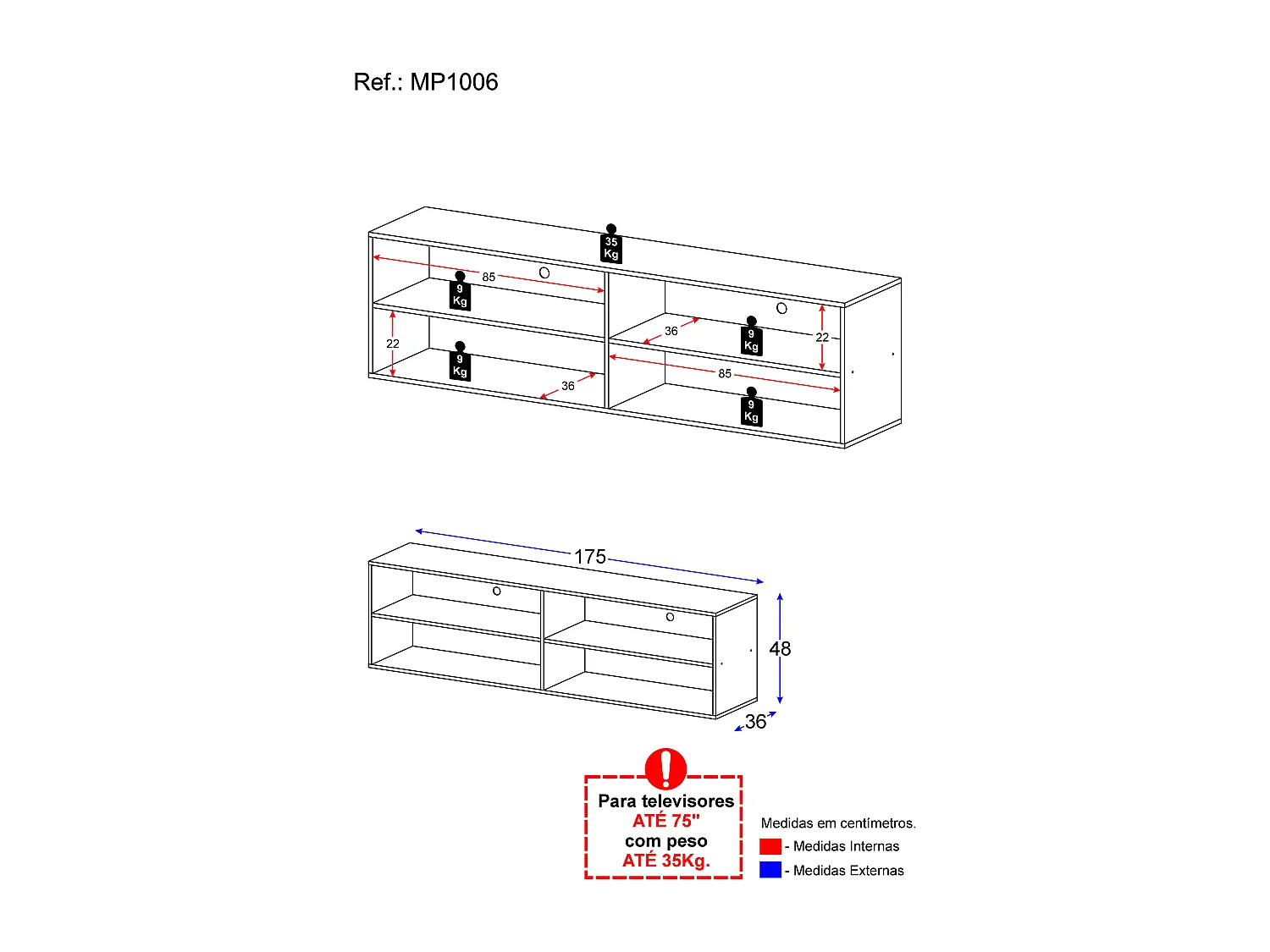 Mueble para TV con 4 Estantes Abiertos, Color Blanco Snow - Buyqualia
