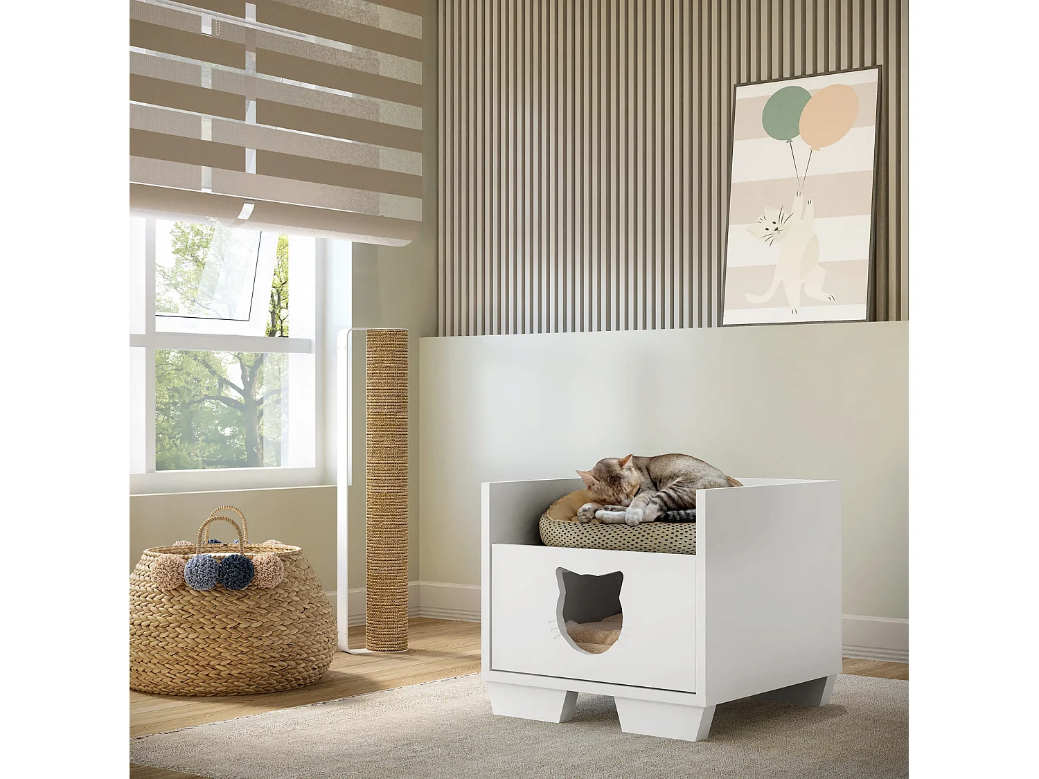 Cama Cueva para Mascota (Gato) Color Blanco (Alto 35/ Ancho 39/ Fondo 40) - Buyqualia