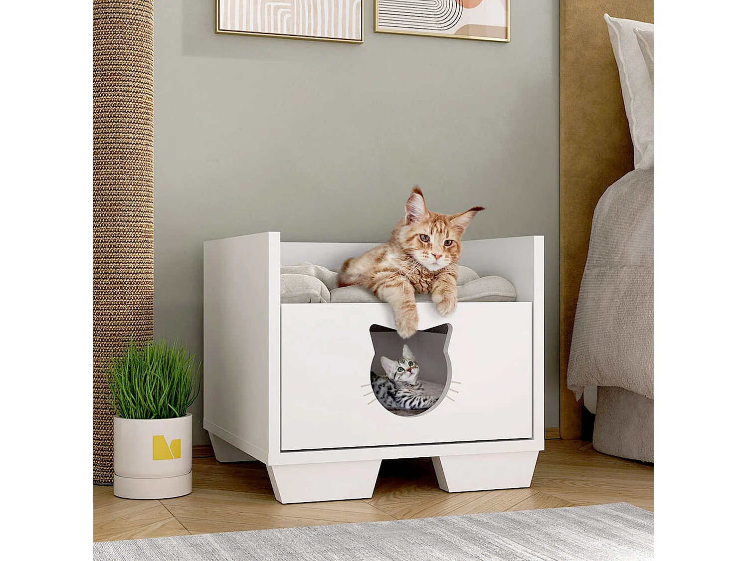 Cama Cueva para Mascota (Gato) Color Blanco (Alto 35/ Ancho 39/ Fondo 40) - Buyqualia