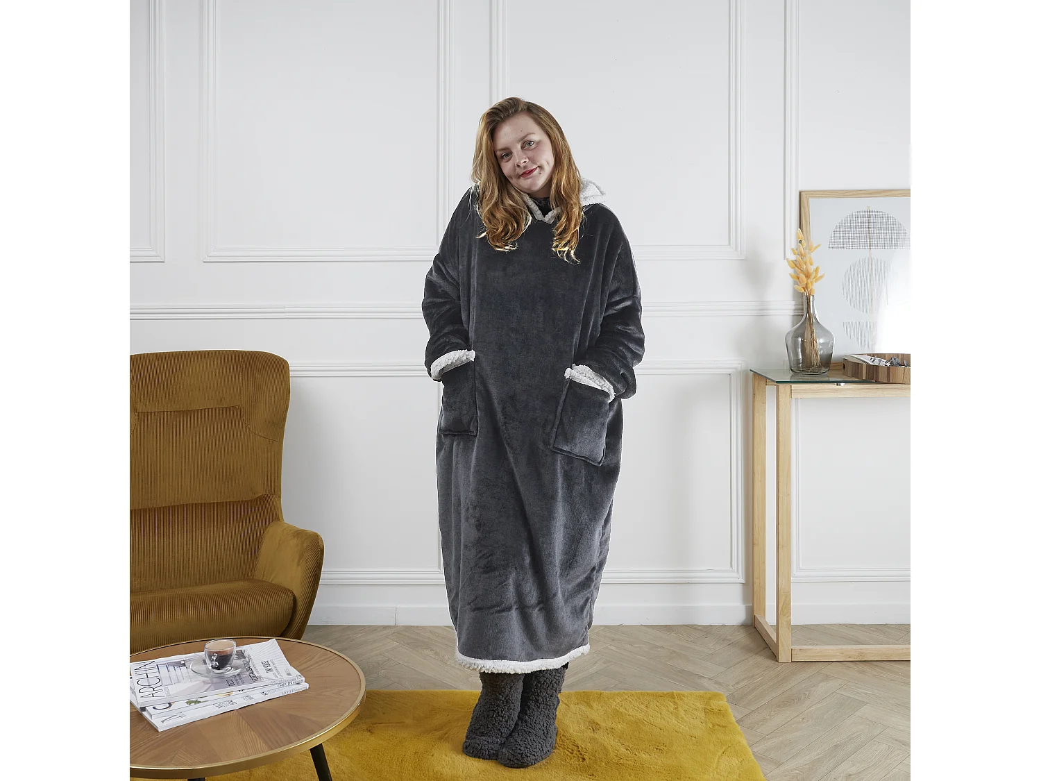 Sweat Plaid Long Gris Int Sherpa Gris