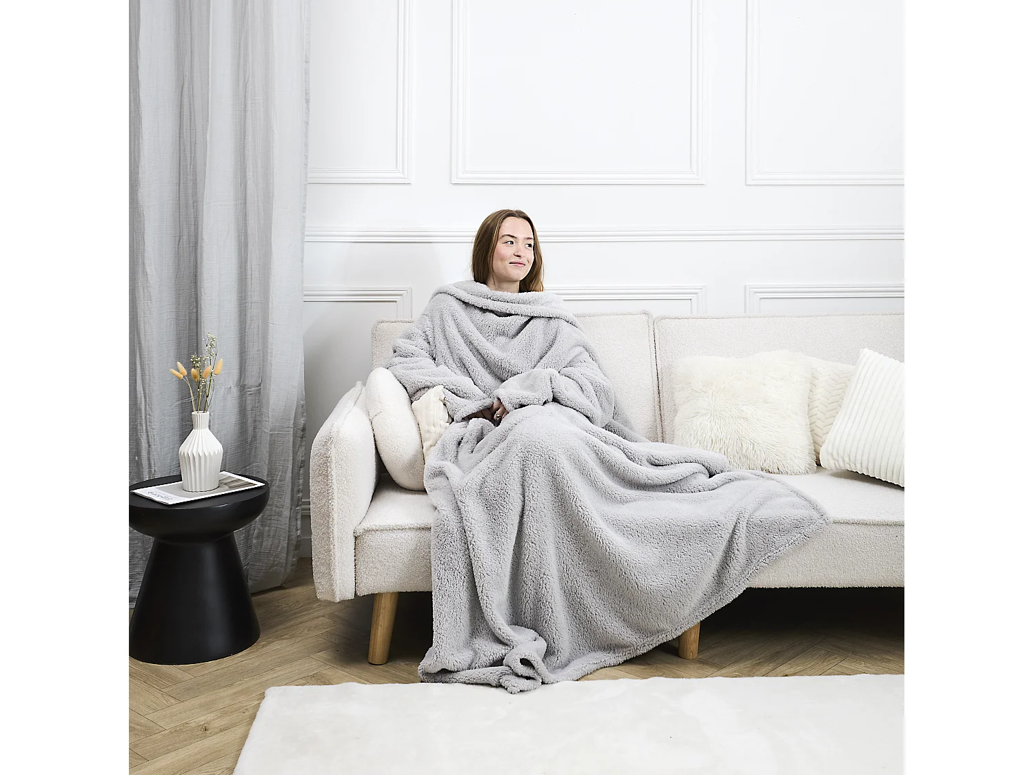 Plaid A Manches Gris Clair Gris